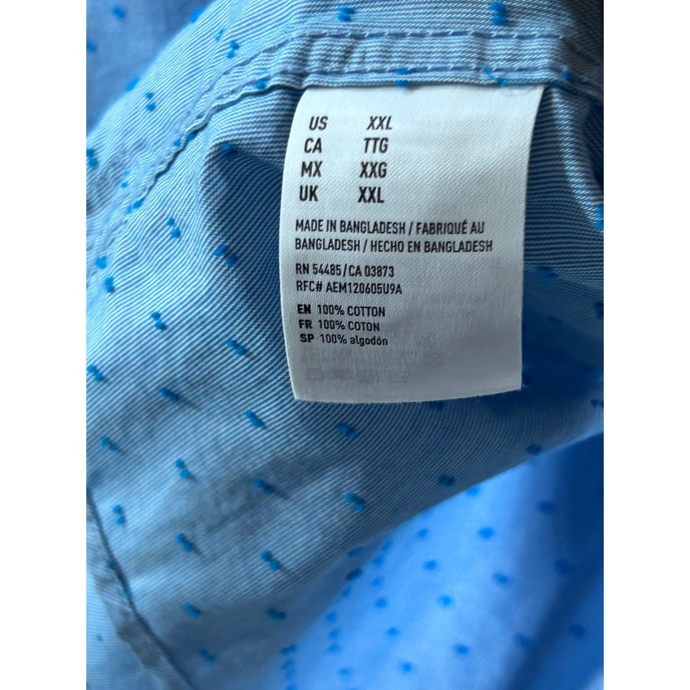 American Eagle Mens XXL Blue Seriously Soft Dot Button Down Shirt Long Sleeve - Picture 5 of 14